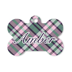 Plaid with Pop Bone Shaped Dog ID Tag - Small (Personalized)