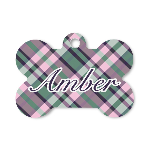 Custom Plaid with Pop Bone Shaped Dog ID Tag - Small (Personalized)