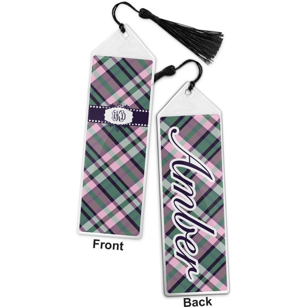 Plaid with Pop Bookmark with tassel - Front and Back