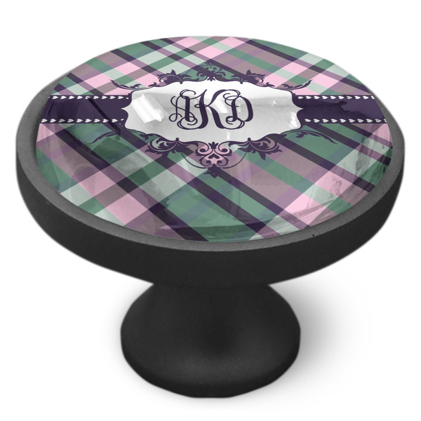 Plaid with Pop Cabinet Knob - Black - Side