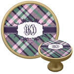Plaid with Pop Cabinet Knob - Gold (Personalized)