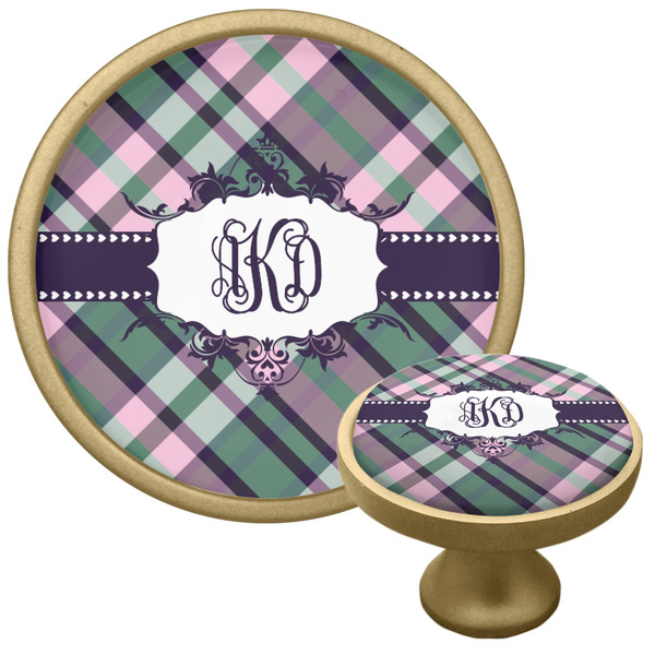 Custom Plaid with Pop Cabinet Knob - Gold (Personalized)