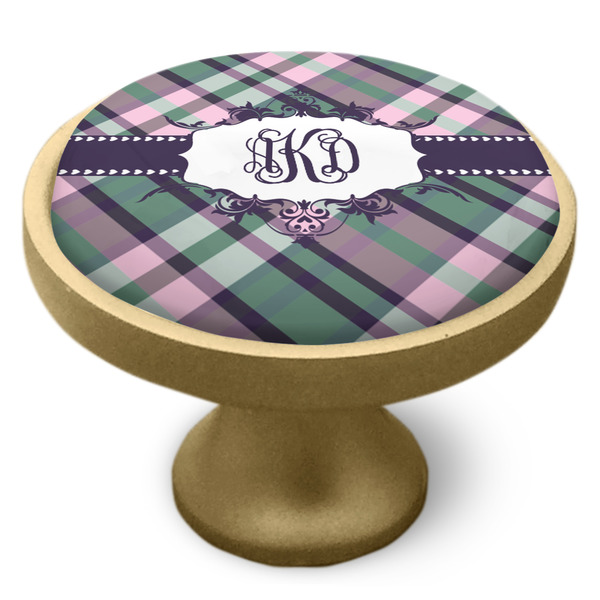 Plaid with Pop Cabinet Knob - Gold - Side