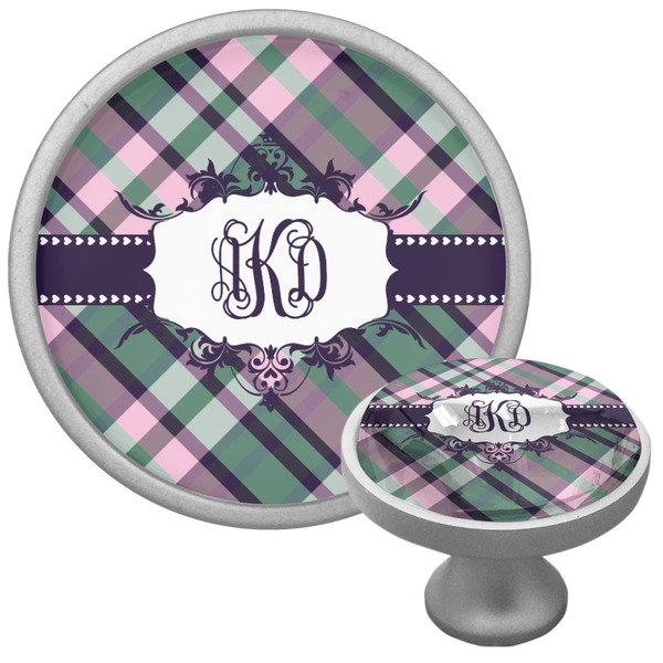 Custom Plaid with Pop Cabinet Knob (Silver) (Personalized)