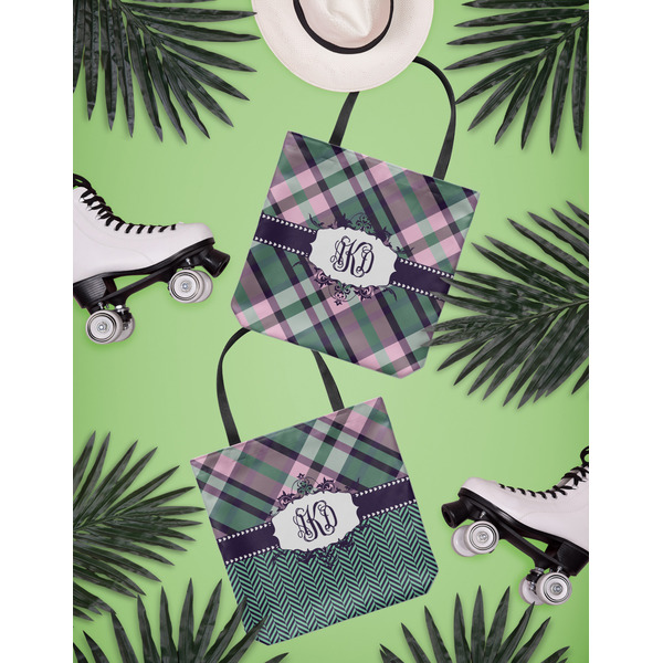 Plaid with Pop Canvas Tote Lifestyle Front and Back