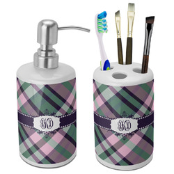 Plaid with Pop Ceramic Bathroom Accessories Set (Personalized)