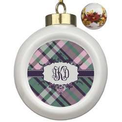 Plaid with Pop Ceramic Ball Ornaments - Poinsettia Garland (Personalized)