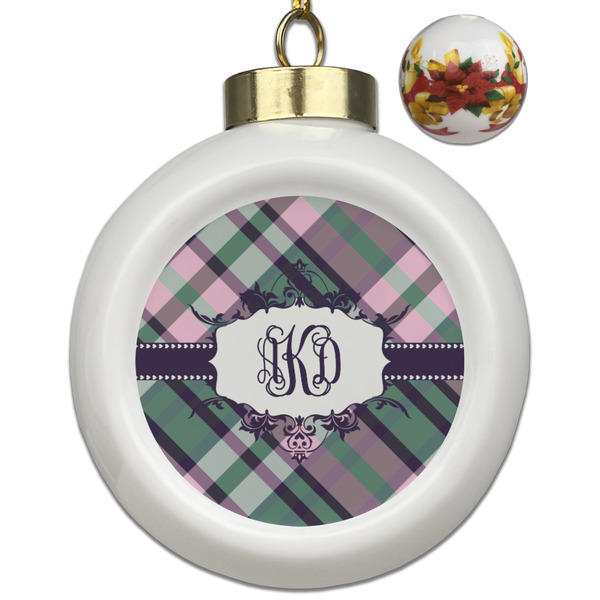 Custom Plaid with Pop Ceramic Ball Ornaments - Poinsettia Garland (Personalized)