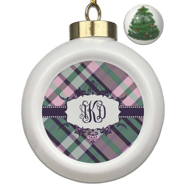 Custom Plaid with Pop Ceramic Ball Ornament - Christmas Tree (Personalized)