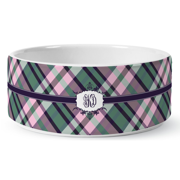 Plaid with Pop Ceramic Dog Bowl - Medium - Front