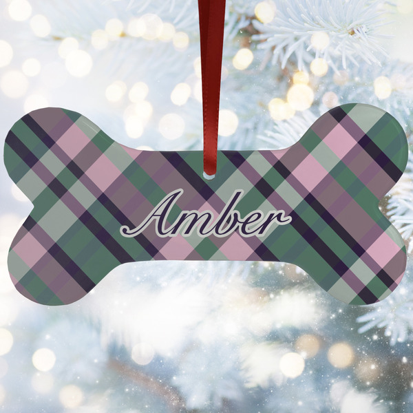 Custom Plaid with Pop Ceramic Dog Ornament w/ Monograms