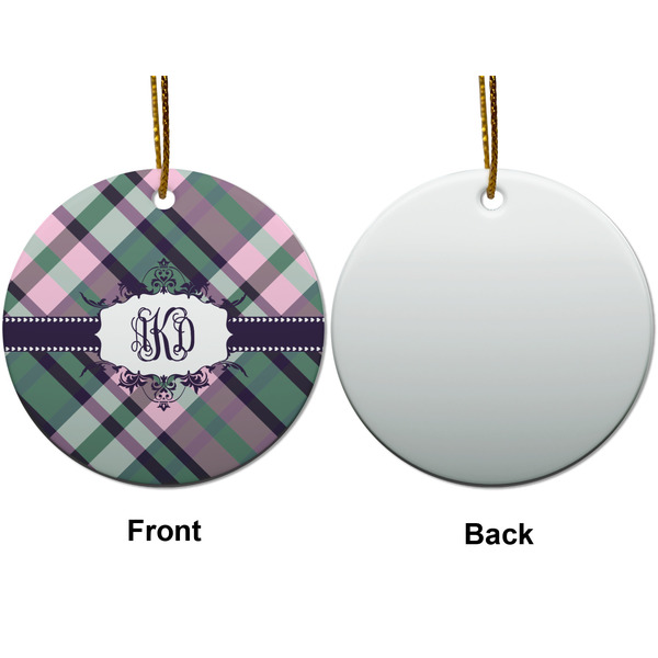 Plaid with Pop Ceramic Flat Ornament - Circle Front & Back (APPROVAL)