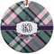 Plaid with Pop Ceramic Flat Ornament - Circle (Front)