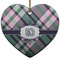 Plaid with Pop Heart Ceramic Ornament w/ Monogram