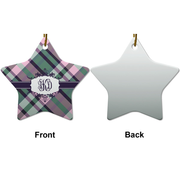 Plaid with Pop Ceramic Flat Ornament - Star Front & Back (APPROVAL)