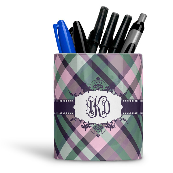 Custom Plaid with Pop Ceramic Pen Holder