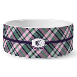 Plaid with Pop Ceramic Dog Bowl - Large (Personalized)
