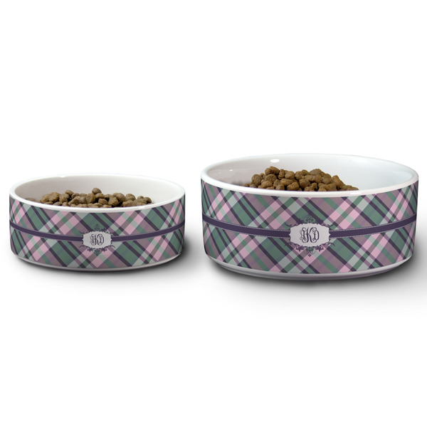 Plaid with Pop Ceramic Dog Bowls - Size Comparison