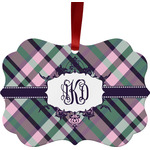 Plaid with Pop Metal Frame Ornament - Double Sided w/ Monogram