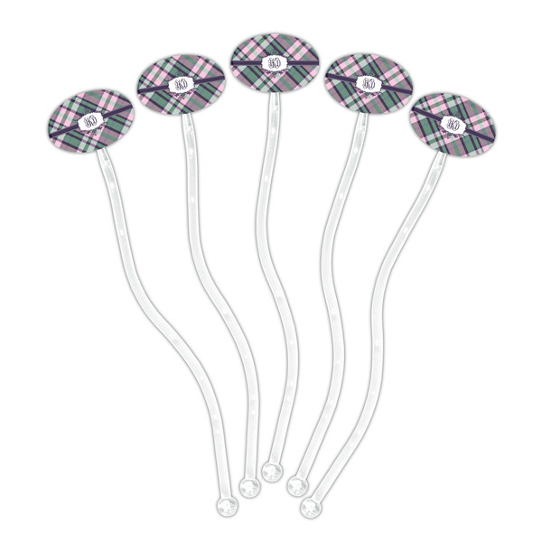 Plaid with Pop Clear Plastic 7" Stir Stick - Oval - Fan