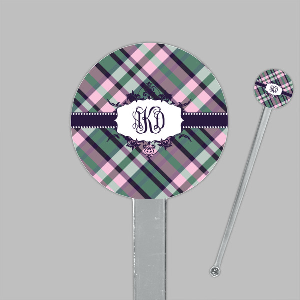 Plaid with Pop Clear Plastic 7" Stir Stick - Round - Closeup