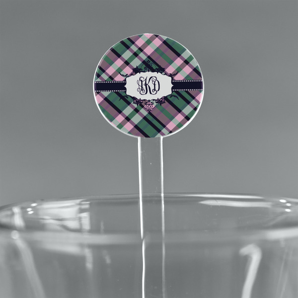 Custom Plaid with Pop 7" Round Plastic Stir Sticks - Clear (Personalized)