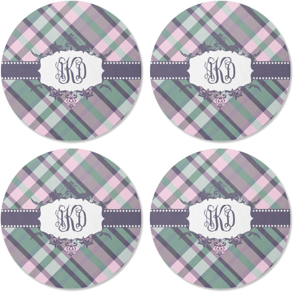 Plaid with Pop Coaster Round Rubber Back - Apvl