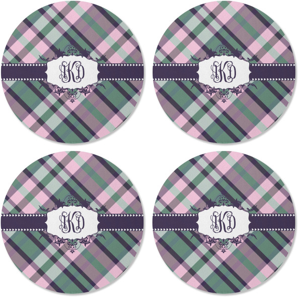 Plaid with Pop Coaster Round Rubber Back - Apvl