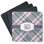 Plaid with Pop Square Rubber Backed Coasters - Set of 4 (Personalized)