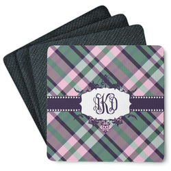 Plaid with Pop Square Rubber Backed Coasters - Set of 4 (Personalized)