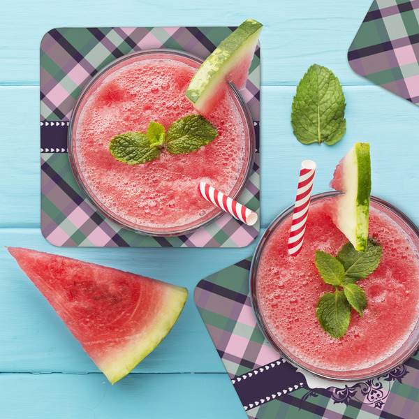 Plaid with Pop Coaster Set - LIFESTYLE