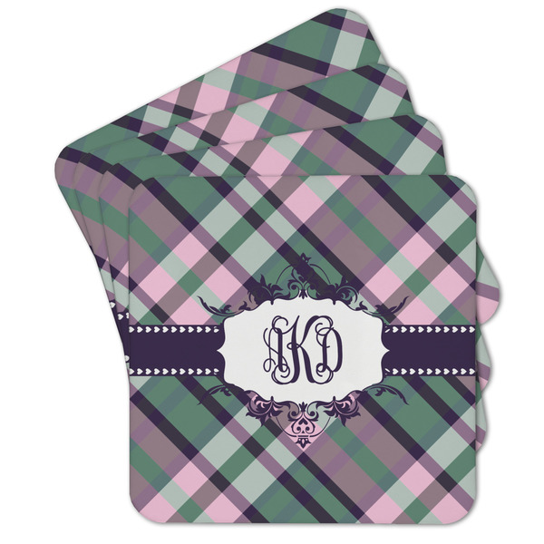 Custom Plaid with Pop Cork Coaster - Set of 4 w/ Monogram