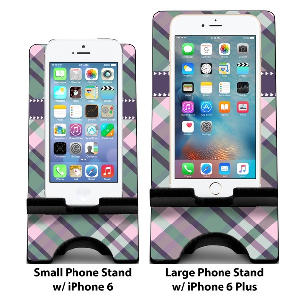 Plaid with Pop Compare Phone Stand Sizes - with iPhones
