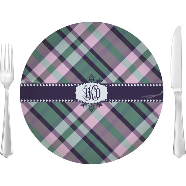 Custom Plaid with Pop 10" Glass Lunch / Dinner Plates - Single or Set (Personalized)