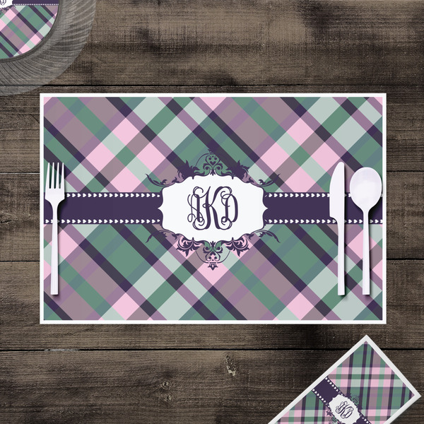 Plaid with Pop Disposable Paper Placemat - In Context