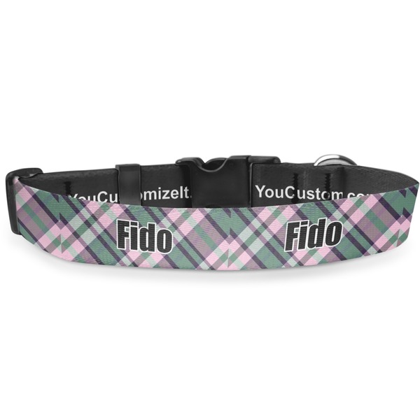 Custom Plaid with Pop Deluxe Dog Collar - Large (13" to 21") (Personalized)