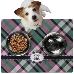 Plaid with Pop Dog Food Mat - Medium w/ Monogram