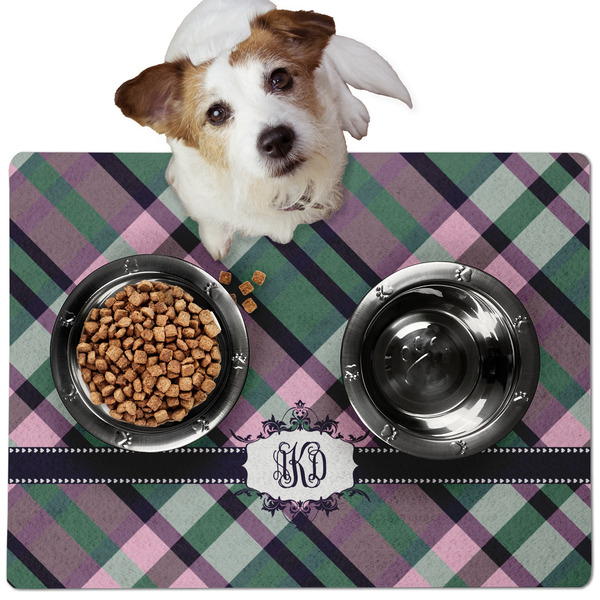 Plaid with Pop Dog Food Mat - Medium LIFESTYLE