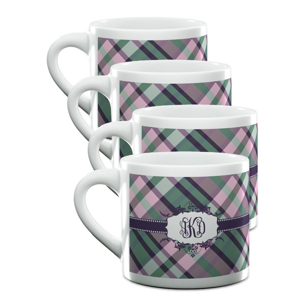 Custom Plaid with Pop Double Shot Espresso Cups - Set of 4 (Personalized)