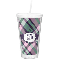 Plaid with Pop Double Wall Tumbler with Straw (Personalized)