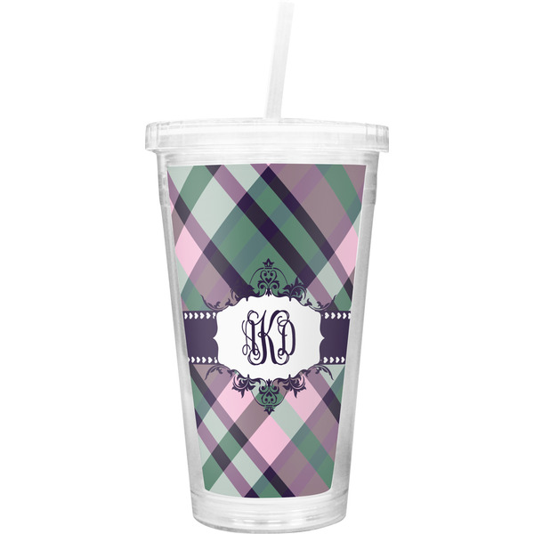 Custom Plaid with Pop Double Wall Tumbler with Straw (Personalized)
