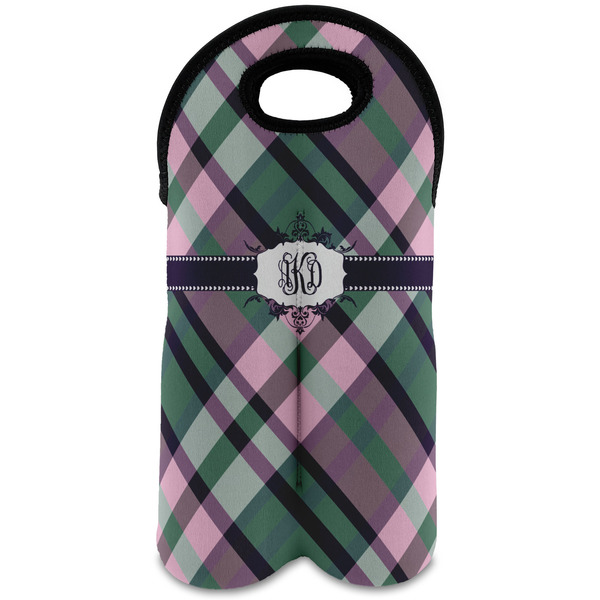 Custom Plaid with Pop Wine Tote Bag (2 Bottles) (Personalized)