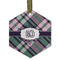 Plaid with Pop Flat Glass Ornament - Hexagon w/ Monogram