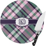 Plaid with Pop Round Glass Cutting Board (Personalized)