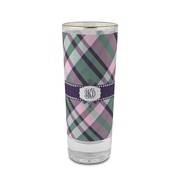 Custom Plaid with Pop 2 oz Shot Glass - Glass with Gold Rim (Personalized)