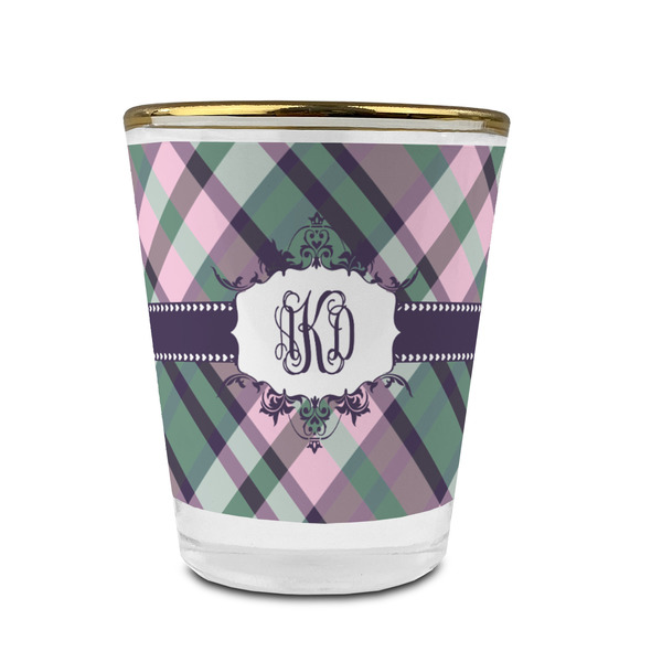 Custom Plaid with Pop Glass Shot Glass - 1.5 oz - with Gold Rim - Set of 4 (Personalized)