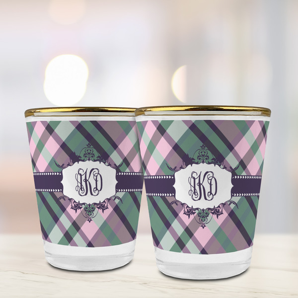 Plaid with Pop Glass Shot Glass - with gold rim - LIFESTYLE