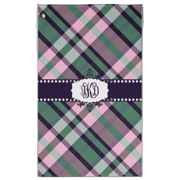 Custom Plaid with Pop Golf Towel - Poly-Cotton Blend - Large w/ Monograms