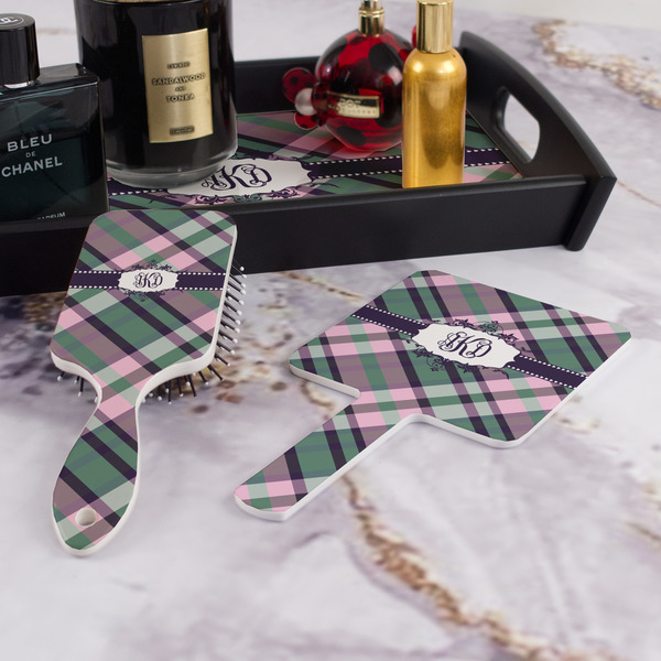 Plaid with Pop Hair Brush and Hand Mirror - Bathroom Scene