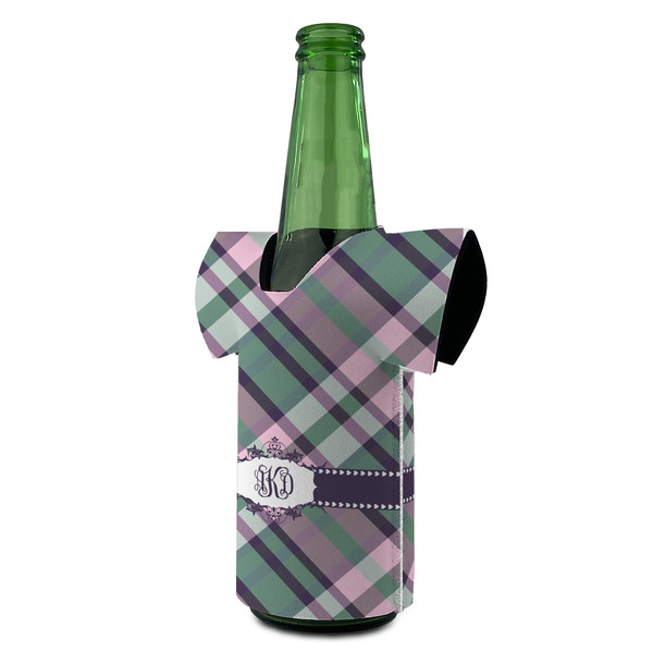 Plaid with Pop Jersey Bottle Cooler - ANGLE (on bottle)